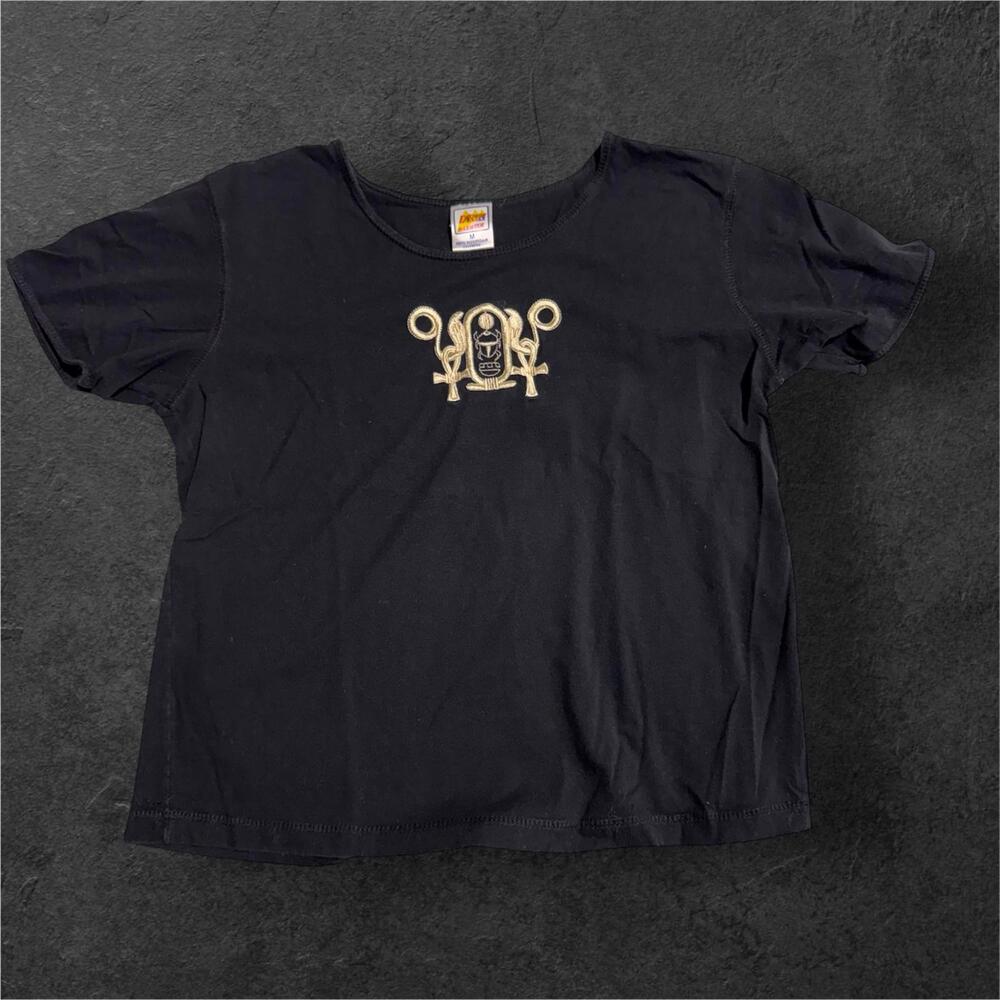Egyptian Black Embroidered Cotton Baby Tee T-Shirt Medium